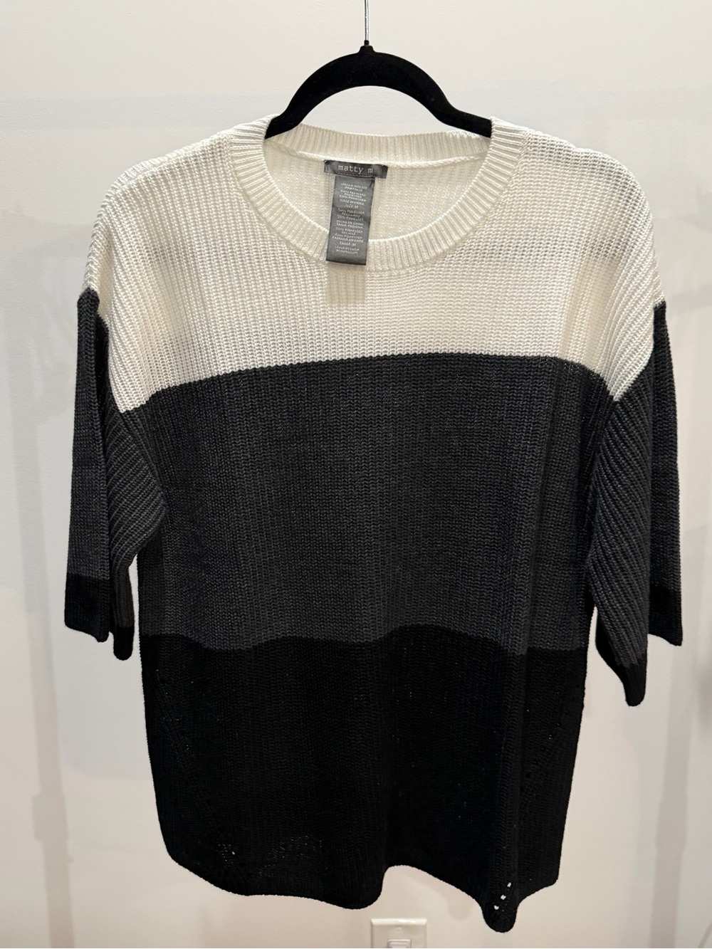 Matty M Colorblock Crew Neck Sweater in Cream, Gray & Black